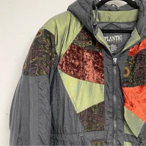 Vintage Atlantic Highlands Black & Green 1990s Parka Coat Womens M Patchwork thumbnail 2