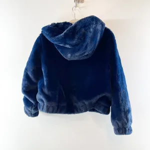 Philosophy Full Zip Hooded Faux Fur Jacket Navy Blue Small thumbnail 3