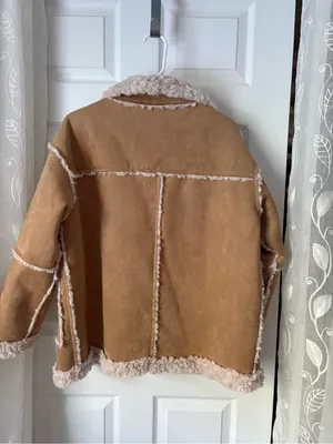 Allured vintage-inspired faux suede shearling aviator coat women sz M/L p2p 22” thumbnail 13