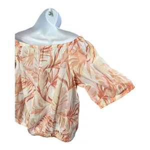 Ann Taylor Pink Floral Cropped Blouse Size S Off The Shoulder Sunny Cotton thumbnail 5