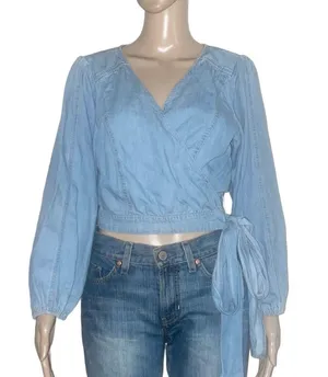 Free People Sophie denim wrap top thumbnail 6