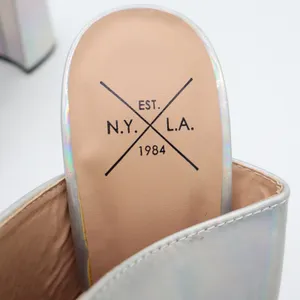 NYLA Silver Holographic Platform Mules Chunky Block Heel Open Toe Size 7 thumbnail 4