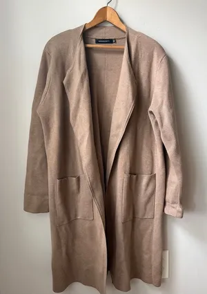Merokeety Long Open Front Wool Blend Cardigan Duster Sweater Coat Pockets Camel thumbnail 1