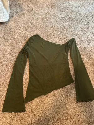 Motel Rocks narcissa asymmetric long sleeve top in mesh dark olive thumbnail 5