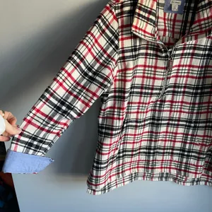 L.L. Bean Red White Blue Americana Plaid Quarterzip Pullover size Large Campcore thumbnail 3