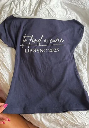 Alpha omicron pie lip sync off the shoulder T shirt thumbnail 1