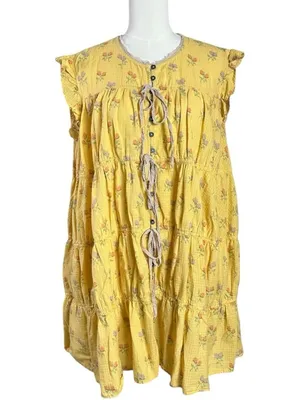 Free People Bohemian Prairie Sundown Mini Dress Tunic Top Sunshine Combo Large thumbnail 5