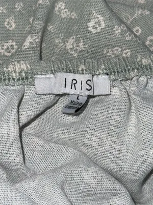 Iris Sage Green Floral Linen Blend Mini Dress L Puff Sleeve Cinched Waist Cottagecore thumbnail 6