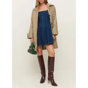 NWT!!‎ REFORMATION Violet Denim Mini Dress Blue Smocked A-Line Skirt Size 12 thumbnail 4