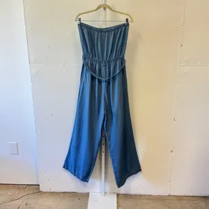Forever 21 Strapless Lyocell Wide Leg Jumpsuit Medium Chambray‎ Belted Tube Blue thumbnail 2