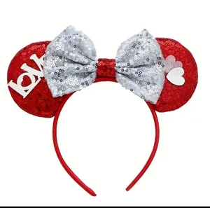 Adorable Red and White LOVE mouse Ears Headband thumbnail 3