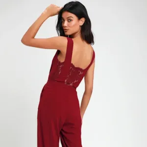 LULU's Sexy Elegant Chic Lace Minimalistic Wedding Burgundy Wide Leg Jumpsuit thumbnail 5