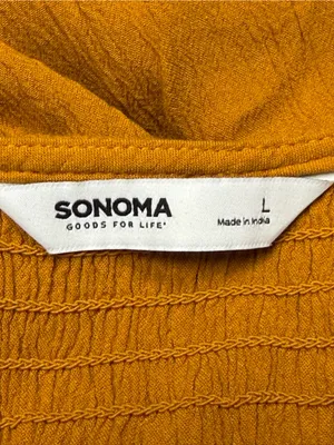 Sonoma Mustard Yellow Smocked Babydoll Peasant Blouse Large Boho Hippie thumbnail 7