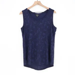 Simply Vera Tank Top Womens M Vera Wang Navy Blue Floral Burnout Excellent thumbnail 2