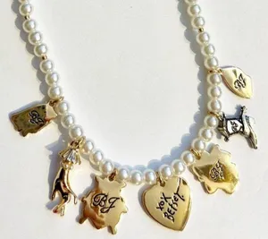 👄Betsey Johnson Faux Pearl Charm Necklace - Ladybug, Lips, Flower & Cowboy Boot thumbnail 6