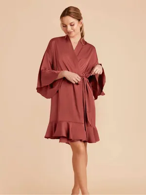 Birdy Grey Matte Satin Wrap Robe in Auburn, XS/S thumbnail 4
