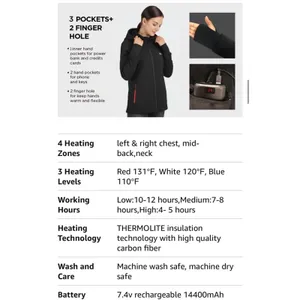 iHeat Rechargeable Battery Heated Black Hooded WinterCoat Woman Small thumbnail 13