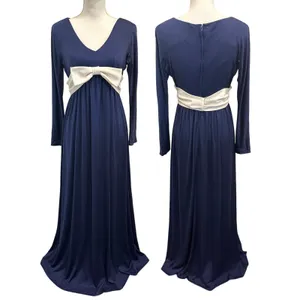 VTG‎ 70s Blue Bucolic Maxi Dress Bow Accent Boho Hippie Victorian Edwardian XS thumbnail 2