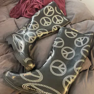 Black Peace Sign Rain Boots Sz 7 by Henry Ferrera thumbnail 1