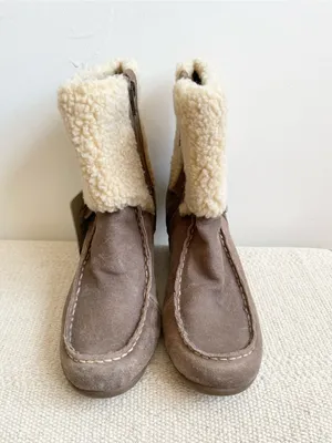 Eddie Bauer Womens Faux Fur Cuff Leather Wedge Boots Size 6.5 Tara Choc thumbnail 2