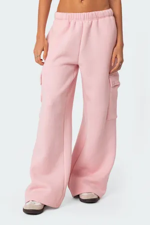 Edikted NWT Baby Pink Wide Leg Cargo Sweatpants (S) thumbnail 3