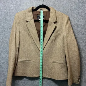 Vintage TJW Women's Blazer 14 Brown Herringbone Wool Silk Tweed Made‎ in Japan thumbnail 5