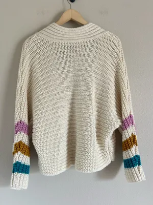 Bb Dakota Cream Chunky Cardigan Sweater with Colorblock Sleeves XS thumbnail 2