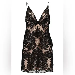 Revolve Free People Night Shimmers Mini Dress Black lace sequins 4 small thumbnail 2