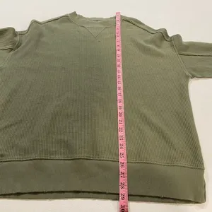 Aerie Ribbed Oversized Sweatshirt XS Green Crewneck Cozy Lounge Top thumbnail 5