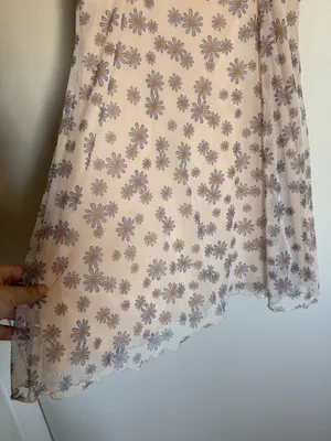 Altar'd State Cream Pink Floral Mesh Spaghetti Strap Mini Dress Ruched Size M thumbnail 4