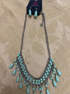 paparazzi Aqua Teardrop Layered Bib Necklace and Drop Earrings thumbnail 4