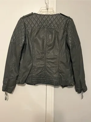 An’ge Paris Women's Black Quilted Biker Jacket 100% Leather Size 1/S thumbnail 3