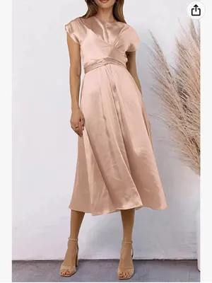 PRETTYGARDEN Women's 2023 Summer Satin Midi Dress Cap Sleeve Tie Waist Elegant A-Line Flowy Dresses thumbnail 6