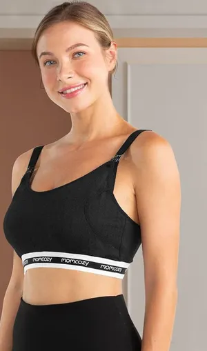 Momcozy Black Ribbed Nursing Bra Sz Large thumbnail 1