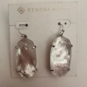 Kendra Scott Esme Ivory Mother of Pearl Dangly Earrings Silver Frame NEW thumbnail 3