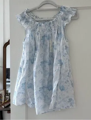 LOVESHACKFANCY Finchley Smocked Mini Dress Blouse Size Petite in Slate Blue NWT thumbnail 4