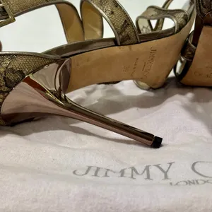 Jimmy Choo Metallic Lace Strappy Stiletto Sandals Heels Size 39 thumbnail 6