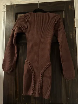 Forever 21 Brown Ribbed V-Neck Sweater Dress with Braided Detail thumbnail 4