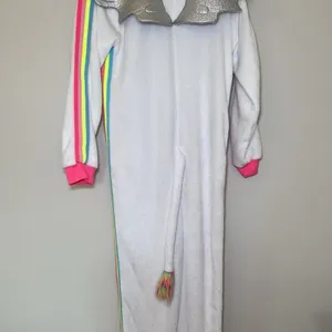 Rainbow Unicorn Fleece‎ One Piece Zip Up Hoodie Pajamas Large Costume Halloween thumbnail 8