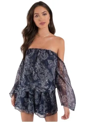 The Jetset Diaries Midnight Paisley Print Romper Size Small Blue New thumbnail 1