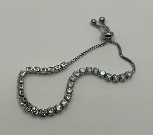 Diamond Co. 4mm Round Cut Moissanite Unisex Tennis Bracelet Silver Non Tarnish Adjustable thumbnail 1