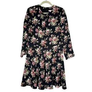 Brooks Brothers Black Red Floral Long Sleeve Dress Womens 14 Mini Fall Preppy thumbnail 2
