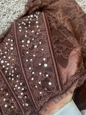 Victoria's Secret Brown Lace Long-Sleeve Corset Crop Top with Studs thumbnail 3