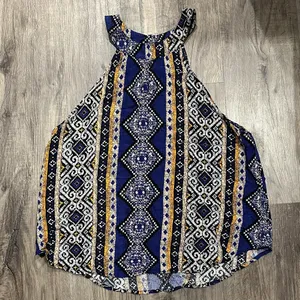 Sweet Wanderer Geometric Blue and Gold Blouse Tank thumbnail 1