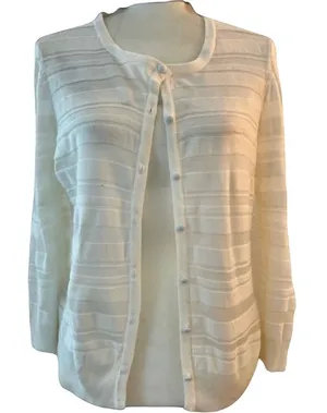 New York and Company Cream Sheer Knit Button Cardigan 3/4 Sleeve Sweater size M thumbnail 1