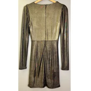 NWT Bishop + Young Luxe Metallic Long Sleeved Ruched Fitted Mini Dress Party thumbnail 6