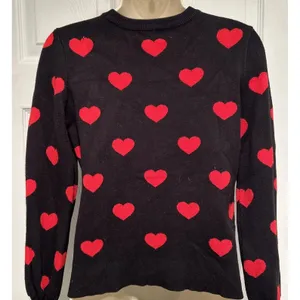 Marled Women's Black & Red Heart Crew Neck Sweater XS Pullover Heart Print thumbnail 3