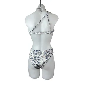 Abercrombie & Fitch White Blue Floral One Shoulder 2 Pc Bikini Set Swimwear Sz M thumbnail 4