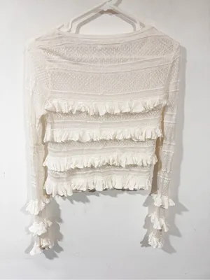 By Anthropologie Ruffle Long-Sleeve Jumper White Blouse Size Medium thumbnail 6