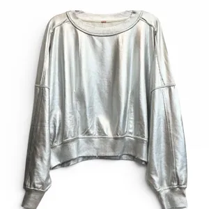NWT GAIA Free People Metallic Silver Foil Coated Oversized Sweatshirt S Sold Out thumbnail 4